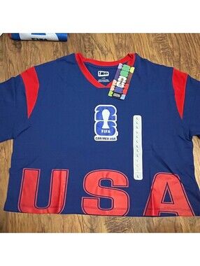 New FIFA 26 World Cup Soccer Women's Crop Top T-Shirt Blue USA Large
